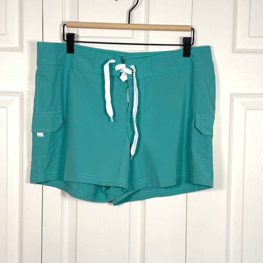 Kanu Surf Womens Teal Green Board Shorts Cargo Pockets Size 12 Swim Trunks